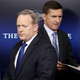 White House press secretary Sean Spicer yields the briefing-room podium to National Security Adviser Michael Flynn (Win McNamee/Getty Images)